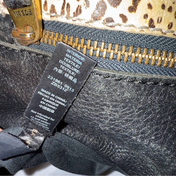 Fossil Leather Cowhide‎ Black Tan Crossbody Women's Bag Purse Animal Print - Picture 7 of 13